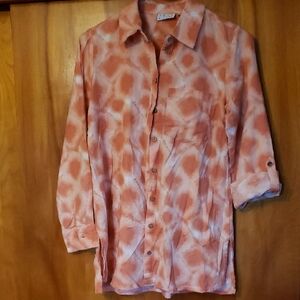 Joan Rivers Orange Batik Tie-Dye Linen Rayon Shirt
